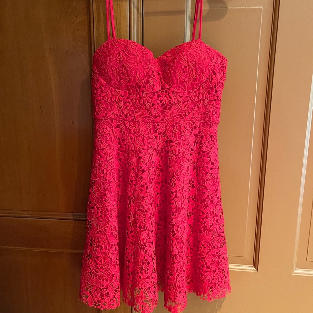 Lulu’s So Into You Red Crochet Lace Bustier Skater Dress